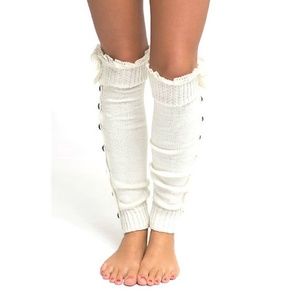 Ivory Button Lace Top Leg Warmers